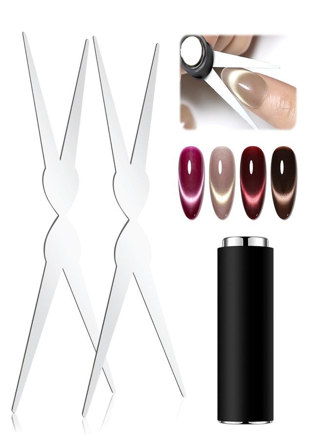 JODSONE Cat Eye Magnet for Nails, Double Head French Cat Eye Magnet Tool with Scissor Plate & Matte Cylinder, Cat Eye Magnet for V Shape & Smile Line Nail Art DIY(Magnet Only, No Gel Included) - Image 1
